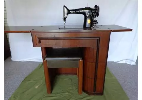 Antique Singer Sewing Machine in Deco Cabinet